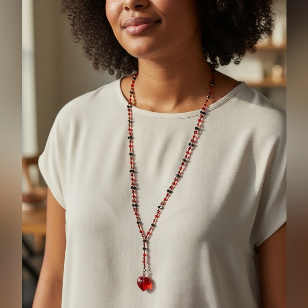 NWT Beaded Red and Black Necklace